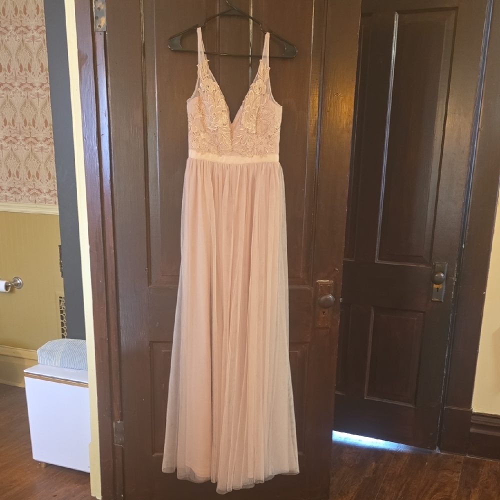 Cream Maxi Gown with Plunge Neckline and Spaghetti Straps